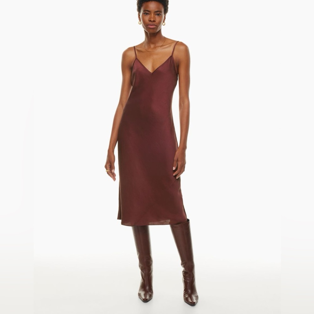 Midi Satin Brown Dress